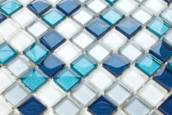 Ilcom Mosaïque en verre sur filet pour salle de bain ou cuisine 30 cm x 30 cm - Topaz- Mosaïque Pour Pièce À Vivre|Mosaïque Pour Wc