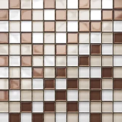 Ilcom Mosaïque en verre sur filet pour salle de bain ou cuisine 30 cm x 30 cm - Cappuccino- Mosaïque Pour Douche