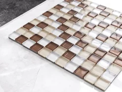Ilcom Mosaïque en verre sur filet pour salle de bain ou cuisine 30 cm x 30 cm - Cappuccino- Mosaïque Pour Douche