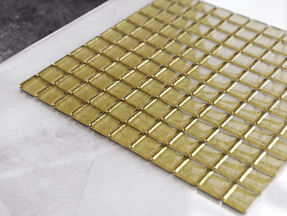 Ilcom Mosaïque en verre sur filet pour salle de bain ou cuisine 30 cm x 30 cm - Crushed gold- Mosaïque Pour Wc