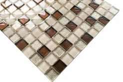 Ilcom Mosaïque en verre sur filet pour salle de bain ou cuisine 30 cm x 30 cm - Bejge Monte Carlo- Mosaïque Pour Salle De Bains