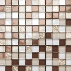 Ilcom Mosaïque en verre sur filet pour salle de bain ou cuisine 30 cm x 30 cm - Coffee- Mosaïque Pour Douche|Mosaïque Pour Wc