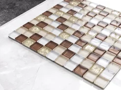 Ilcom Mosaïque en verre sur filet pour salle de bain ou cuisine 30 cm x 30 cm - Coffee- Mosaïque Pour Douche|Mosaïque Pour Wc