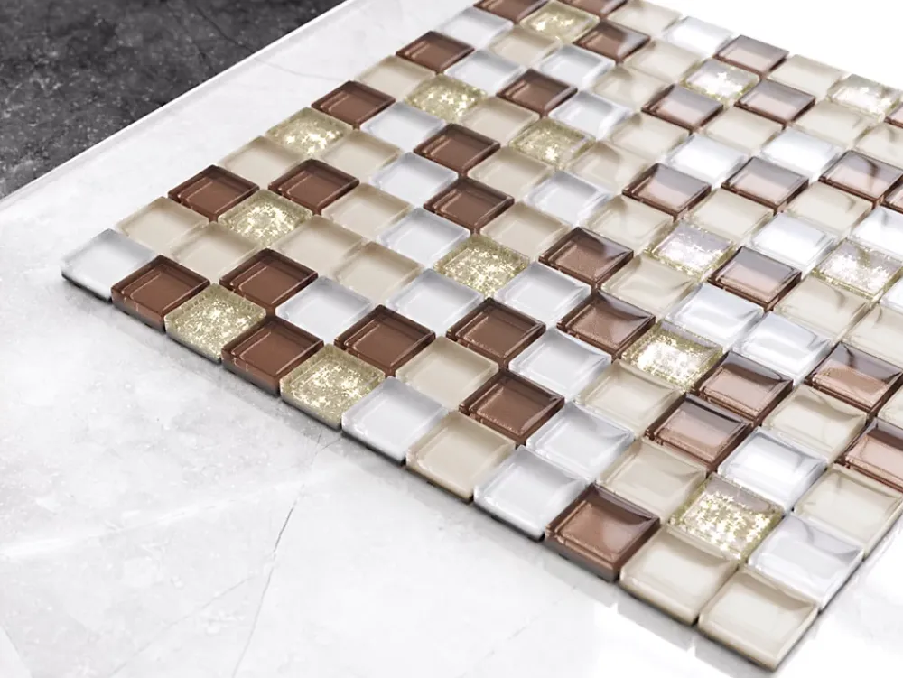 Ilcom Mosaïque en verre sur filet pour salle de bain ou cuisine 30 cm x 30 cm - Coffee- Mosaïque Pour Douche|Mosaïque Pour Wc