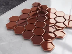 Ilcom Mosaïque en verre sur filet pour salle de bain et cuisine 24.7cm x 25.5cm - Copper exagon- Mosaïque Pour Salle De Bains