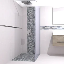 Mat Inter Mosaïque Galet naturel rectifié Flat gris L. 30 x l. 30 cm- Mosaïque|Mosaïque Pour Douche