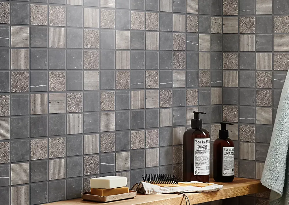 GoodHome Mosaïque Pour Douche|Mosaïque Pour Salle De Bains<Mosaïque gris clair 30x30cm Blue stone carré