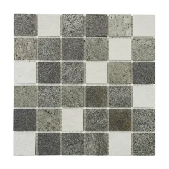 U-tile Mosaïque mixte résine & pierre 30 x 30 cm - carreau 5 x 5 cm mixte pierre et résine blanche- Mosaïque Pour Wc|Mosaïque Pour Salle De Bains