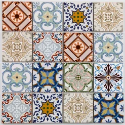 Mat Inter Mosaïque multi-couleur 7,2 x 7,2 cm Bada travertin pierre naturelle- Mosaïque Pour Douche|Mosaïque Pour Wc