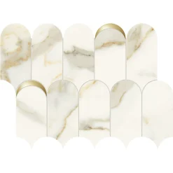 Eiffel art construction Mosaïque Pour Wc|Mosaïque Pour Pièce À Vivre<Mosaïque mur effet marbre décor orné d'inserts en or beige 41,02X30,3 cm - SCULTOREA Calacatta oro fino tessere arco oro reflex