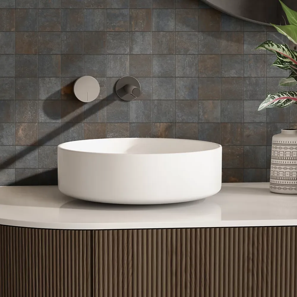 Mosaïque murale en grès cérame émaillé effet béton noir mat L.30 x l.30 cm x ép.7,4 mm, Upper- Mosaïque Pour Douche|Mosaïque Pour Wc