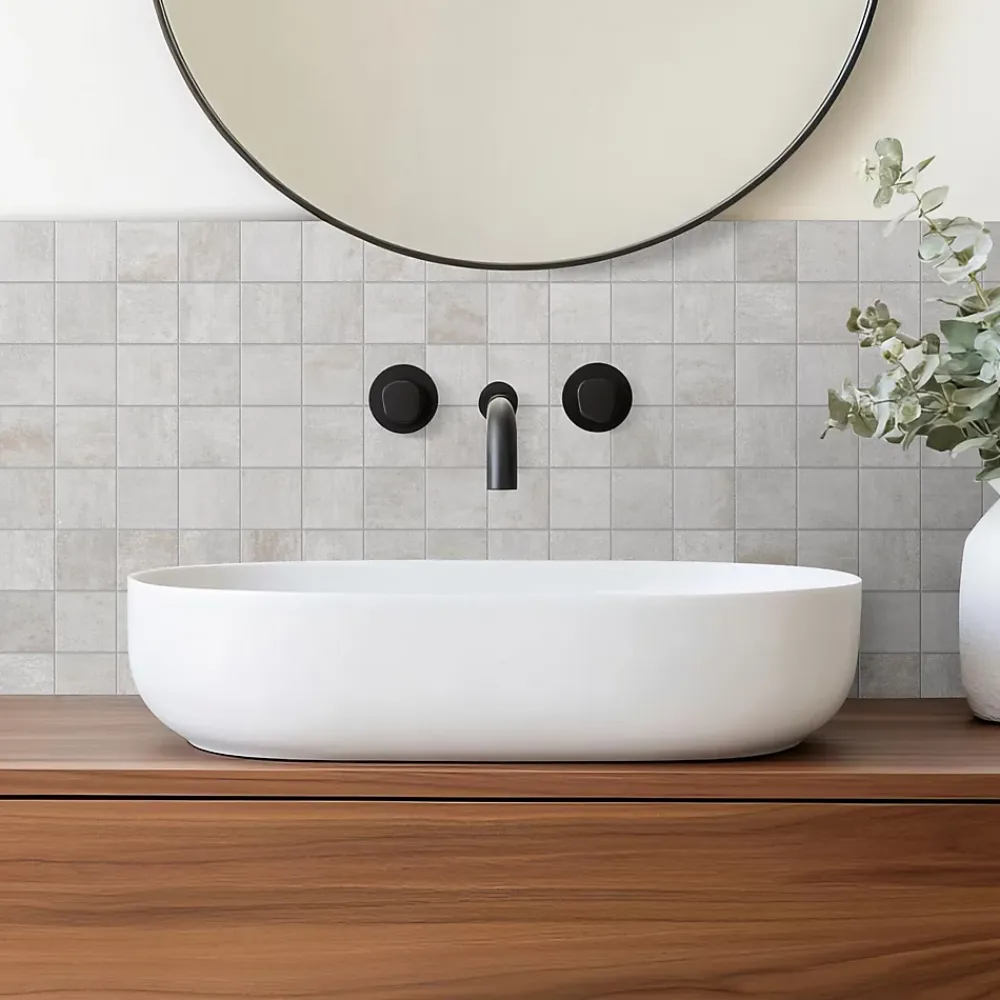 Mosaïque murale en grès cérame émaillé effet béton gris mat L.30 x l.30 cm x ép.7,4 mm, Upper- Mosaïque Pour Wc|Mosaïque Pour Pièce À Vivre