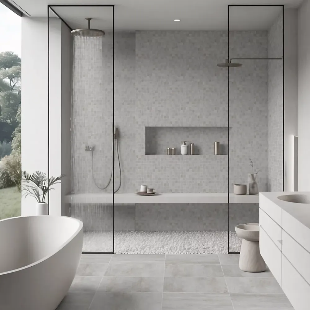 Mosaïque murale en grès cérame émaillé effet béton gris mat L.30 x l.30 cm x ép.7,4 mm, Upper- Mosaïque Pour Wc|Mosaïque Pour Pièce À Vivre