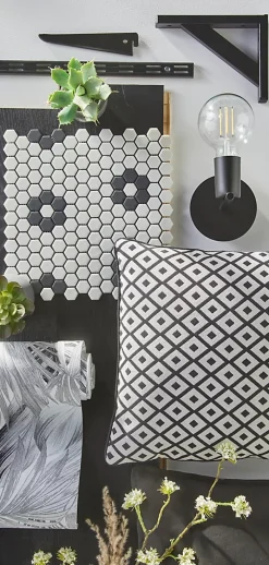 GoodHome Mosaïque Pour Douche|Mosaïque Pour Wc<Mosaïque noir et blanc 30x30cm Glina