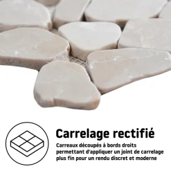 Mosaïque sol et mur en pierre beige L.31 x l.31,5 cm x ép.8 mm, Malaca- Mosaïque Pour Douche|Mosaïque Pour Wc