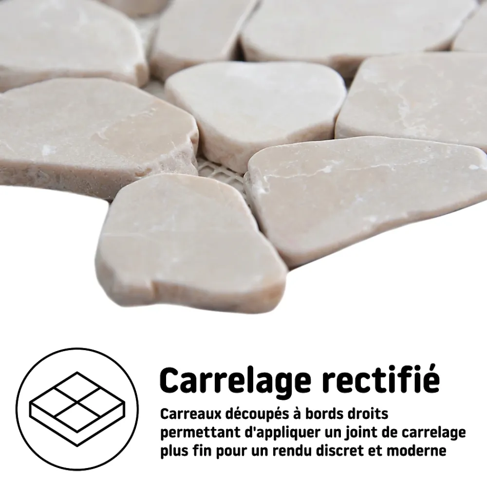 Mosaïque sol et mur en pierre beige L.31 x l.31,5 cm x ép.8 mm, Malaca- Mosaïque Pour Douche|Mosaïque Pour Wc