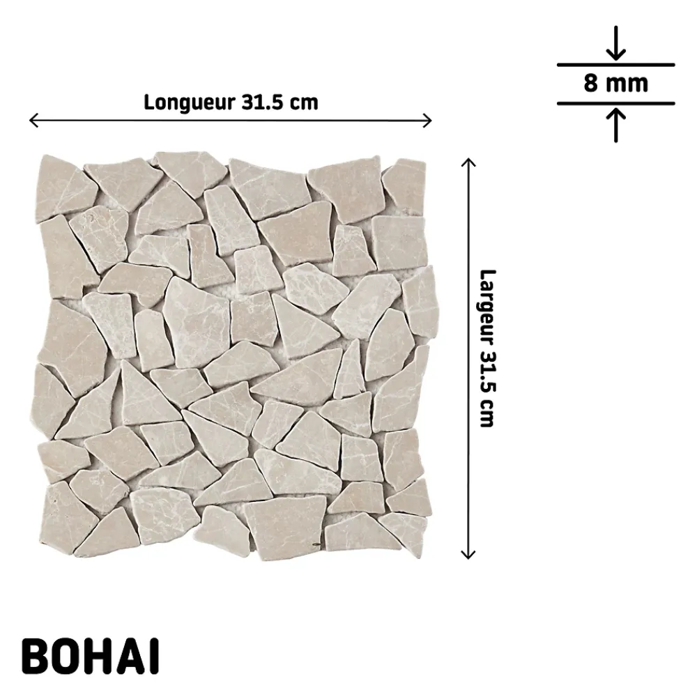 Mosaïque Pour Douche|Mosaïque Pour Wc<Mosaïque sol et mur en pierre beige L.31,5 x 31,5 cm x ép.8 mm, Bohai