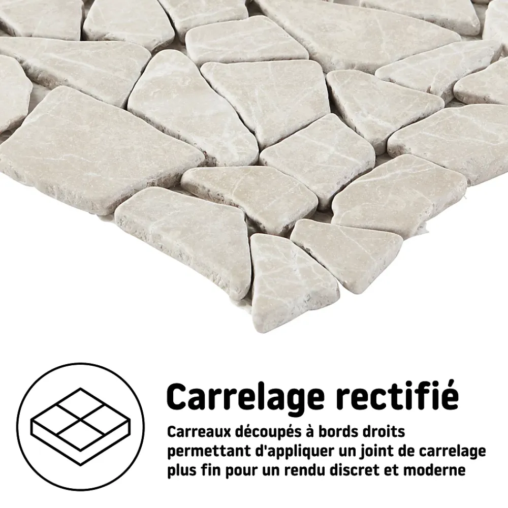 Mosaïque Pour Douche|Mosaïque Pour Wc<Mosaïque sol et mur en pierre beige L.31,5 x 31,5 cm x ép.8 mm, Bohai