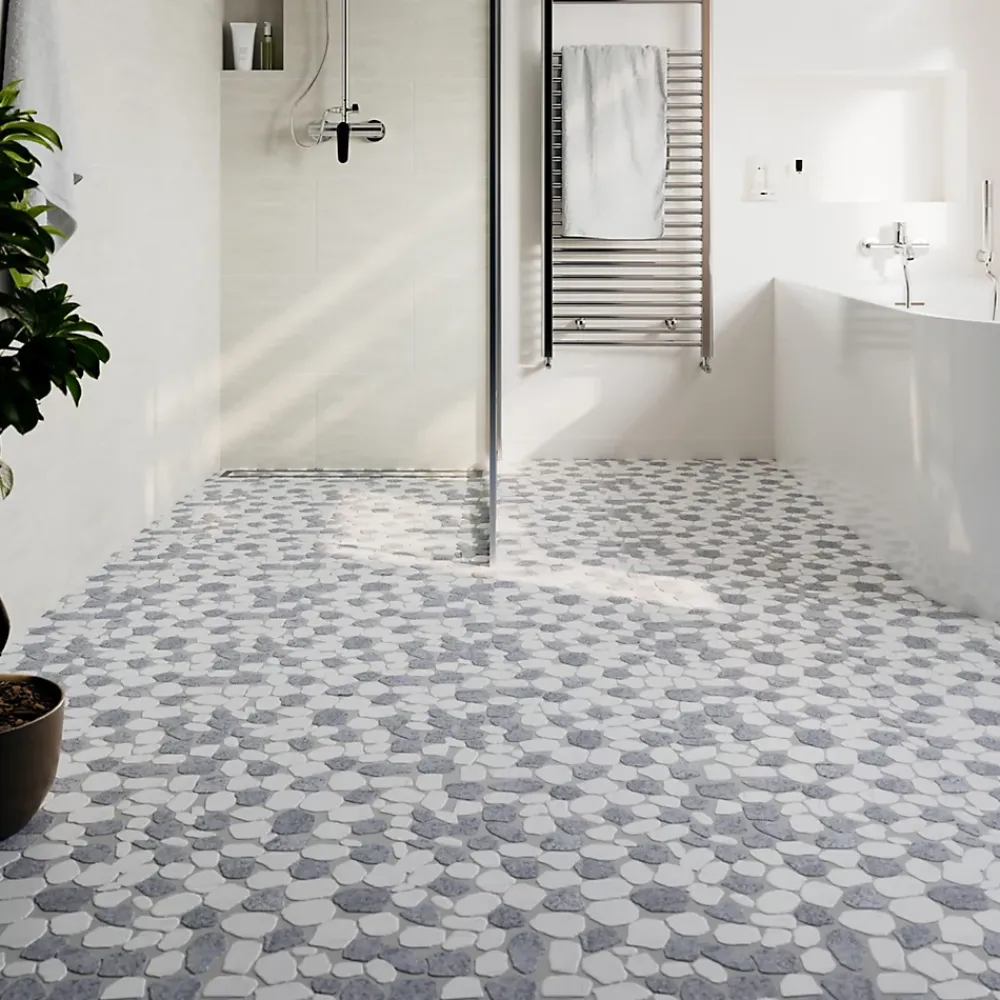 Mosaïque Pour Douche|Mosaïque Pour Wc<Mosaïque sol et mur en pierre galets blancs et gris L.31 x l.31,5 cm x ép.8 mm, Malaca