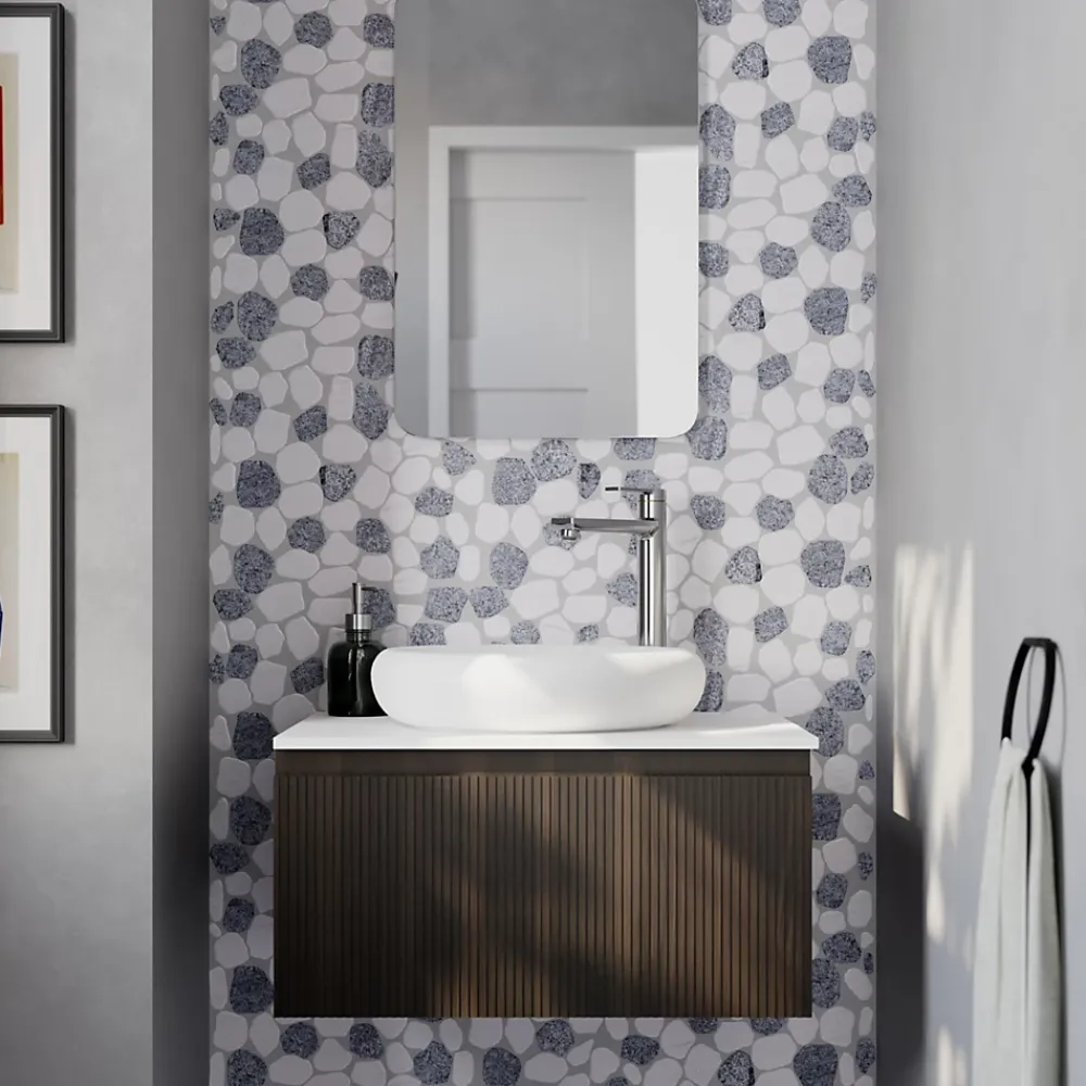 Mosaïque Pour Douche|Mosaïque Pour Wc<Mosaïque sol et mur en pierre galets blancs et gris L.31 x l.31,5 cm x ép.8 mm, Malaca