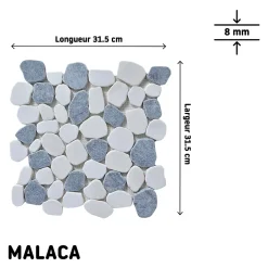 Mosaïque Pour Douche|Mosaïque Pour Wc<Mosaïque sol et mur en pierre galets blancs et gris L.31 x l.31,5 cm x ép.8 mm, Malaca