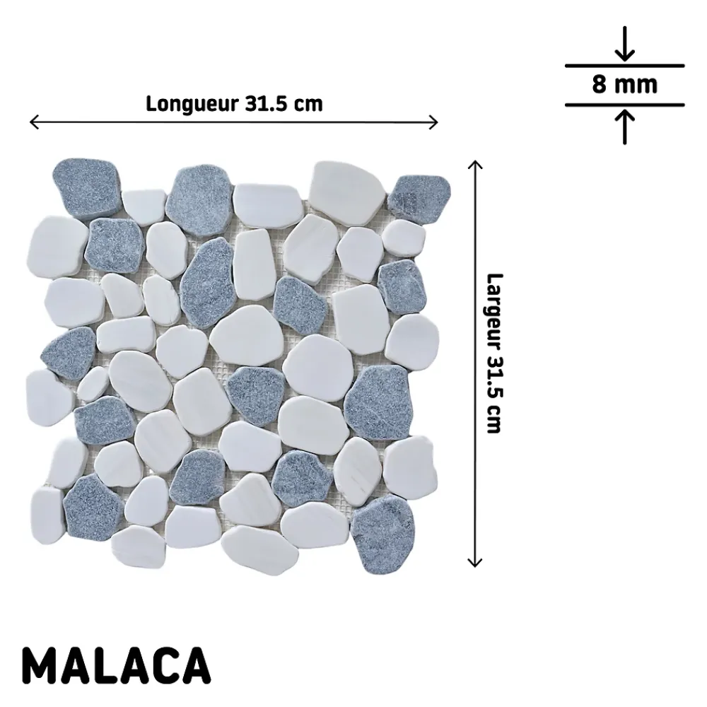 Mosaïque Pour Douche|Mosaïque Pour Wc<Mosaïque sol et mur en pierre galets blancs et gris L.31 x l.31,5 cm x ép.8 mm, Malaca