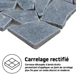 Mosaïque Pour Douche|Mosaïque Pour Wc<Mosaïque sol et mur en pierre anthracite L.31,5 x l.31,5 cm x ép.8 mm, Bohai