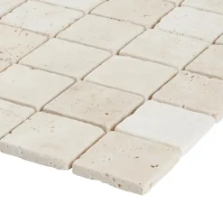 Mosaïque sol et mur en travertin grands carrés L.31,5 x l.31,5 cm x ép.8 mm, Travertino- Travertin|Mosaïque Pour Douche