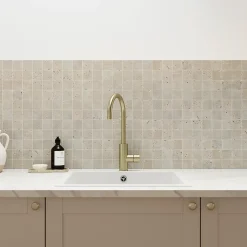 Mosaïque sol et mur en travertin grands carrés L.31,5 x l.31,5 cm x ép.8 mm, Travertino- Travertin|Mosaïque Pour Douche