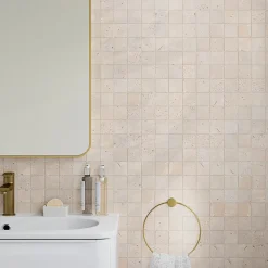Mosaïque sol et mur en travertin grands carrés L.31,5 x l.31,5 cm x ép.8 mm, Travertino- Travertin|Mosaïque Pour Douche