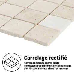 Mosaïque sol et mur en travertin grands carrés L.31,5 x l.31,5 cm x ép.8 mm, Travertino- Travertin|Mosaïque Pour Douche