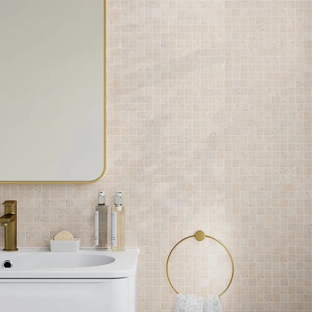 Travertin|Mosaïque Pour Douche<Mosaïque sol et mur en travertin petits carrés L.30,5 x l.30,5 cm x ép.8 mm, Travertino