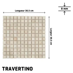 Travertin|Mosaïque Pour Douche<Mosaïque sol et mur en travertin petits carrés L.30,5 x l.30,5 cm x ép.8 mm, Travertino