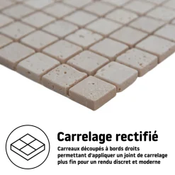 Travertin|Mosaïque Pour Douche<Mosaïque sol et mur en travertin petits carrés L.30,5 x l.30,5 cm x ép.8 mm, Travertino