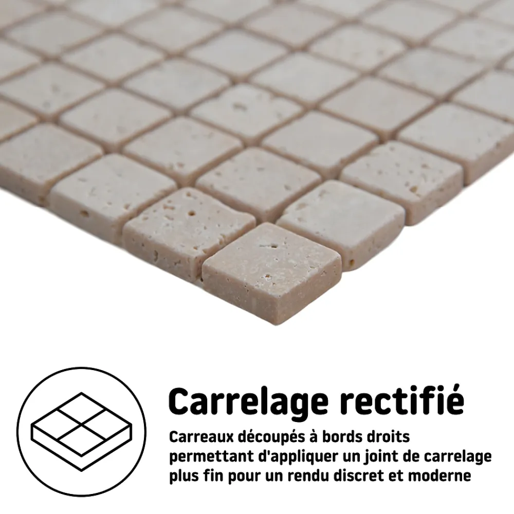Travertin|Mosaïque Pour Douche<Mosaïque sol et mur en travertin petits carrés L.30,5 x l.30,5 cm x ép.8 mm, Travertino