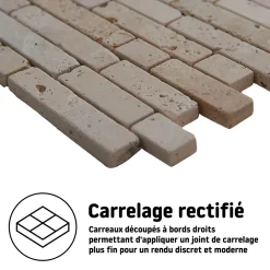 Mosaïque Pour Douche|Mosaïque Pour Wc<Mosaïque sol et mur en travertin motif petites briquettes L.31 x l.30,5 cm x ép.8 mm, Travertino