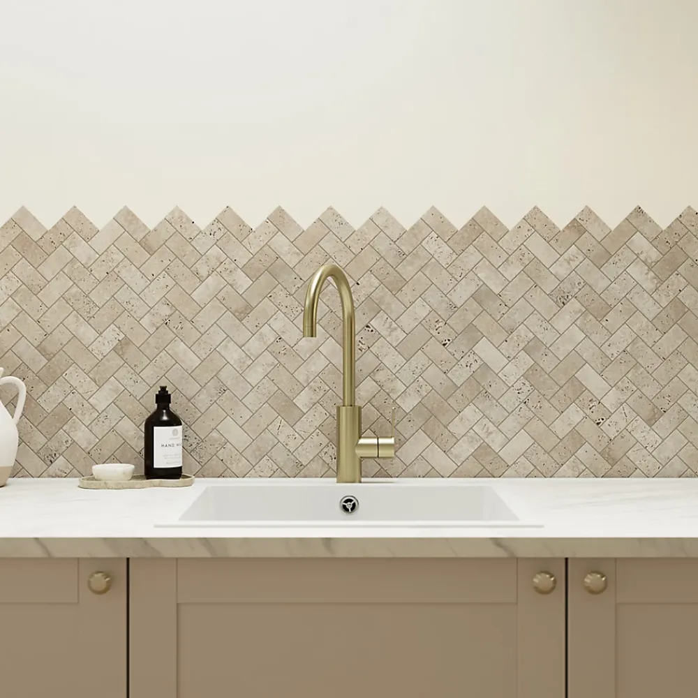 Travertin|Mosaïque Pour Douche<Mosaïque sol et mur en travertin motif chevron L.31 x l.30,5 cm x ép.8 mm, Travertino