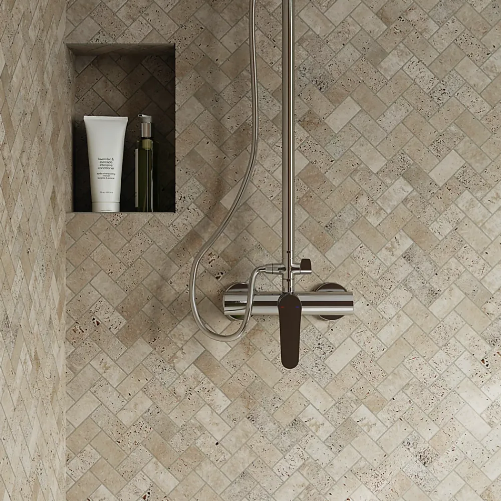 Travertin|Mosaïque Pour Douche<Mosaïque sol et mur en travertin motif chevron L.31 x l.30,5 cm x ép.8 mm, Travertino