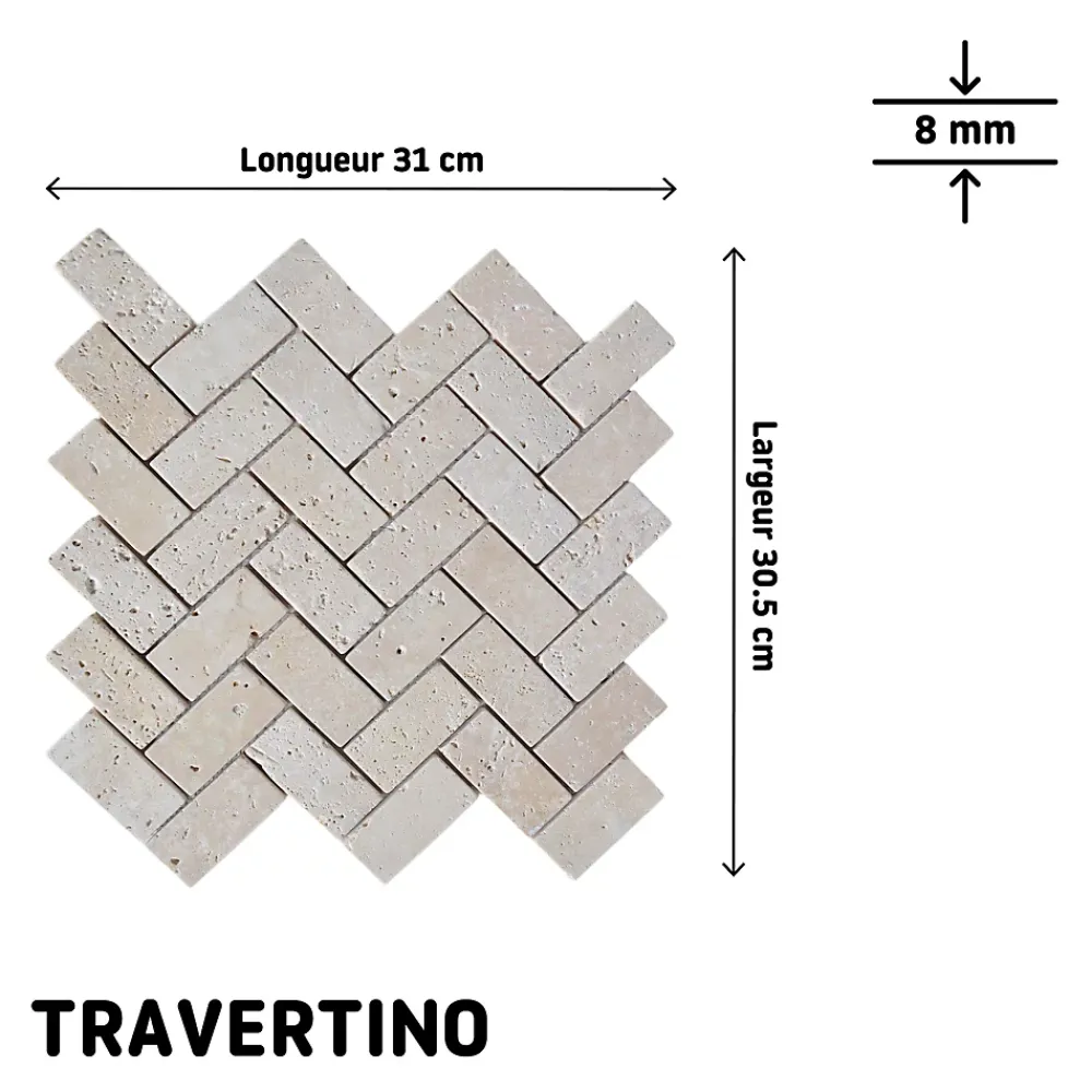 Travertin|Mosaïque Pour Douche<Mosaïque sol et mur en travertin motif chevron L.31 x l.30,5 cm x ép.8 mm, Travertino