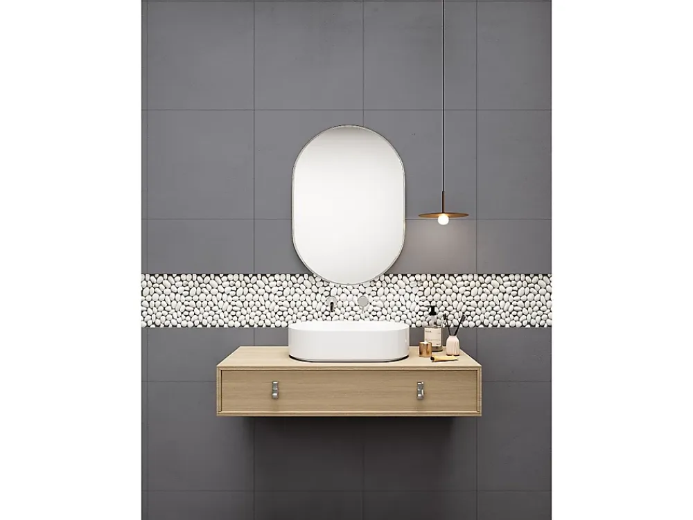 Vente-unique Mosaïque sol et mur galets naturels crème - pack de 1m² (dalles de 30x30 cm) - OLA- Carrelage Sol Effet Pierre