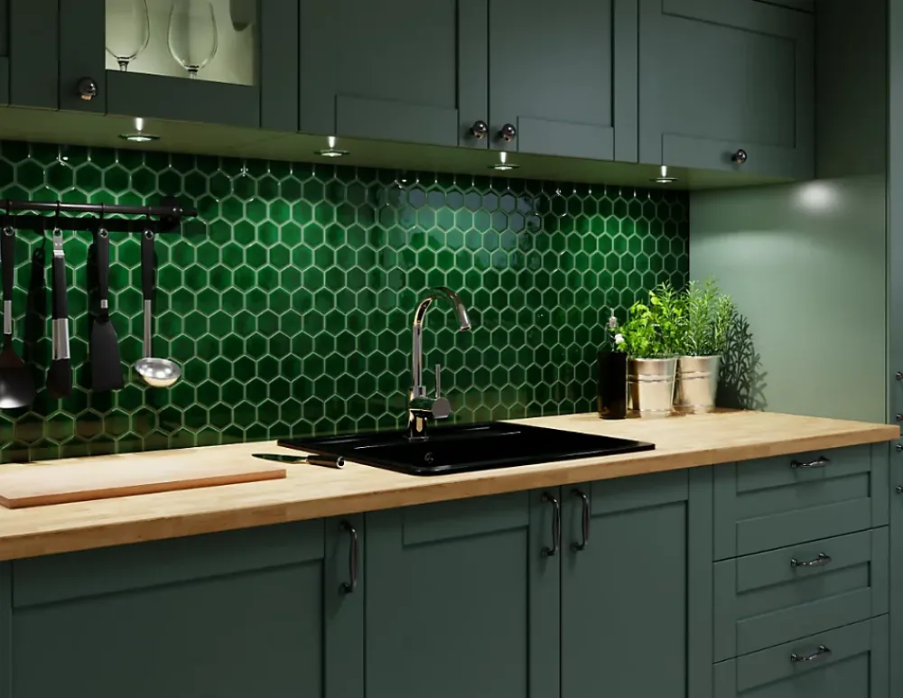Ilcom Mosaïque sur résille pour salle de bain et cuisine en céramique 32.3 cm x 27.7 cm - Deep Green- Mosaïque Pour Salle De Bains|Mosaïque Pour Pièce À Vivre