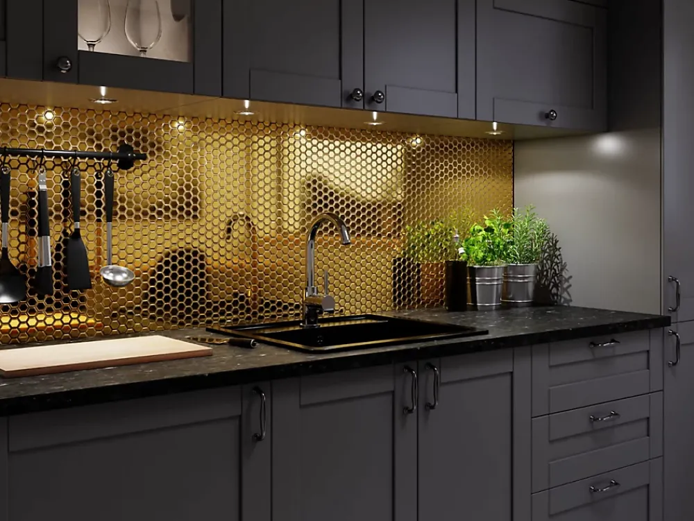 Ilcom Mosaïque sur résille pour salle de bain et cuisine en céramique 26.0 cm x 30.0 cm - Gold hive- Mosaïque|Mosaïque Pour Pièce À Vivre