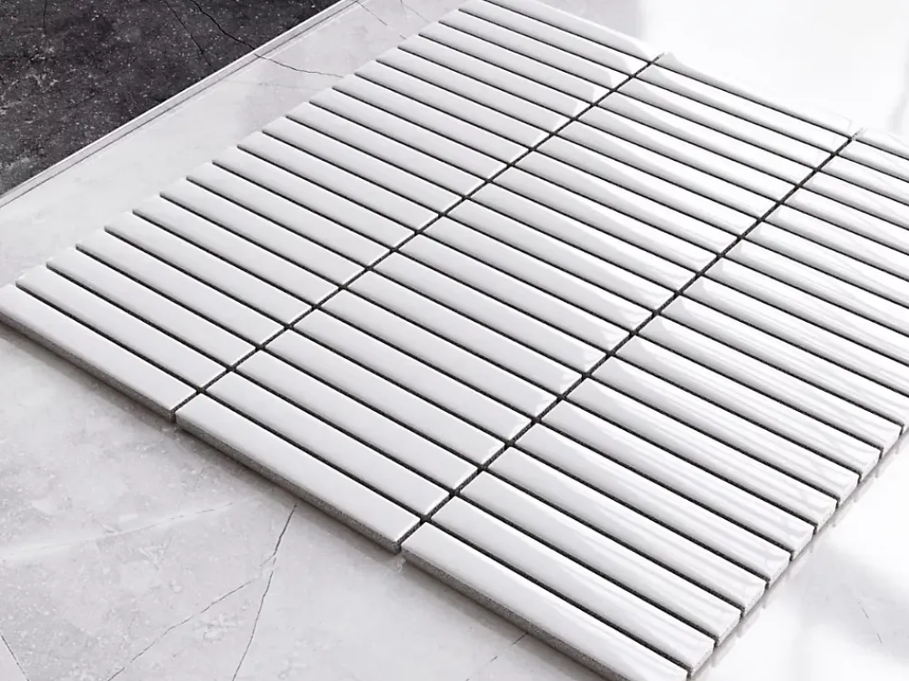 Ilcom Mosaïque sur résille pour salle de bain et cuisine en céramique 28.2 cm x 29 cm - White bamboo- Mosaïque Pour Douche|Mosaïque Pour Pièce À Vivre
