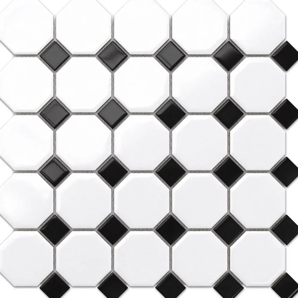 Ilcom Mosaïque sur résille pour salle de bain et cuisine en céramique 29.3 cm x 29.3 cm - Octagon castle- Mosaïque Pour Wc|Mosaïque