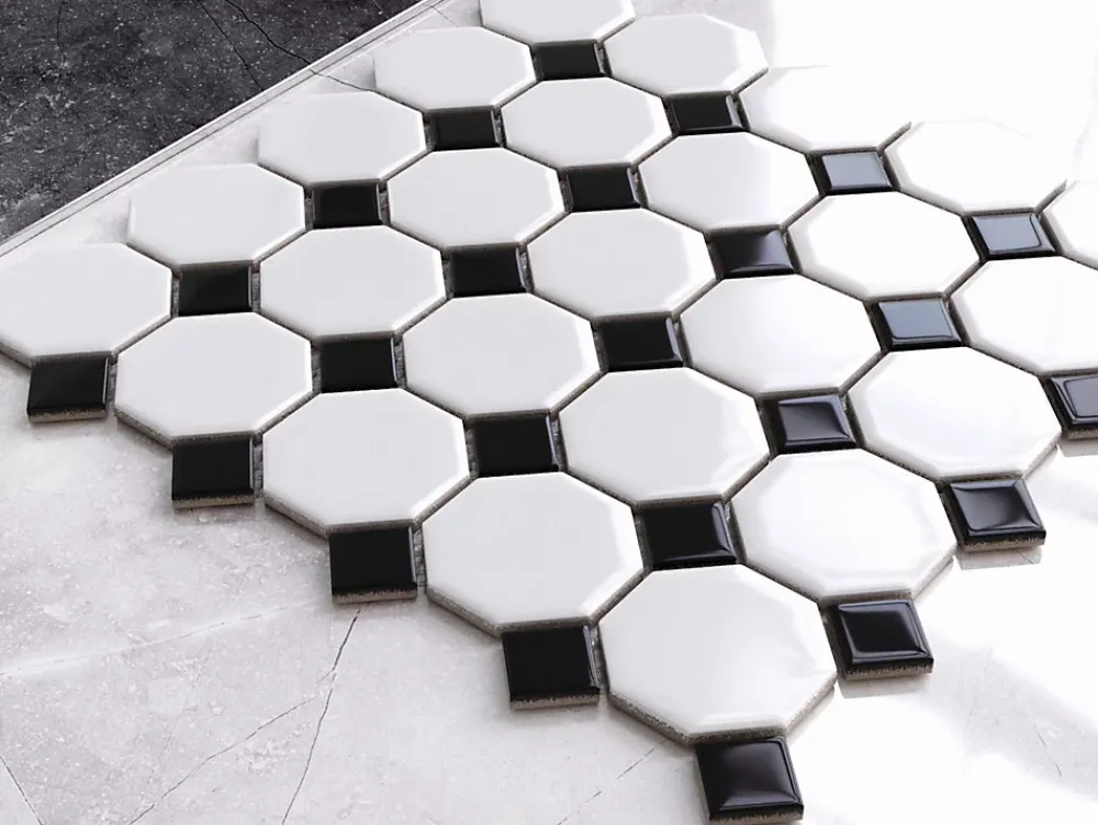Ilcom Mosaïque sur résille pour salle de bain et cuisine en céramique 29.3 cm x 29.3 cm - Octagon castle- Mosaïque Pour Wc|Mosaïque