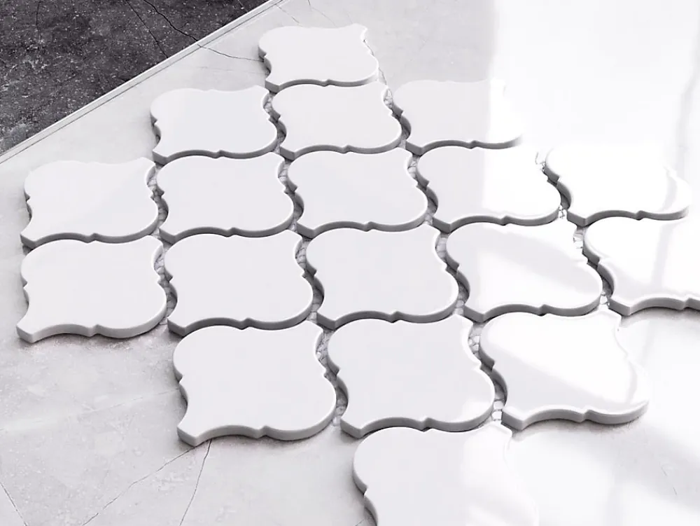 Ilcom Mosaïque|Mosaïque Pour Salle De Bains<Mosaïque sur résille pour salle de bain et cuisine en céramique 27.5 cm x 25.2 cm - White arabesque