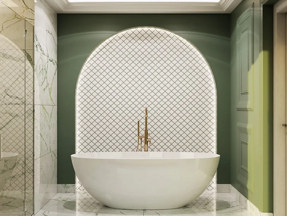 Ilcom Mosaïque|Mosaïque Pour Salle De Bains<Mosaïque sur résille pour salle de bain et cuisine en céramique 27.5 cm x 25.2 cm - White arabesque