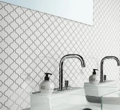 Ilcom Mosaïque|Mosaïque Pour Salle De Bains<Mosaïque sur résille pour salle de bain et cuisine en céramique 27.5 cm x 25.2 cm - White arabesque