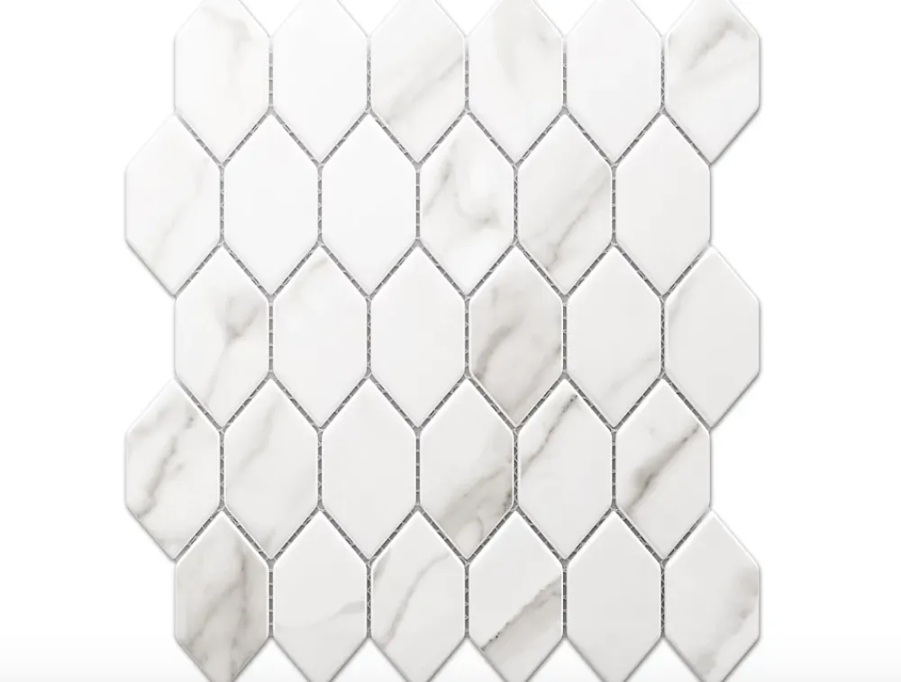 Ilcom Mosaïque Pour Pièce À Vivre|Mosaïque<Mosaïque sur résille pour salle de bain et cuisine en verre 25 cm x 25.6 cm - Elegant white statuary