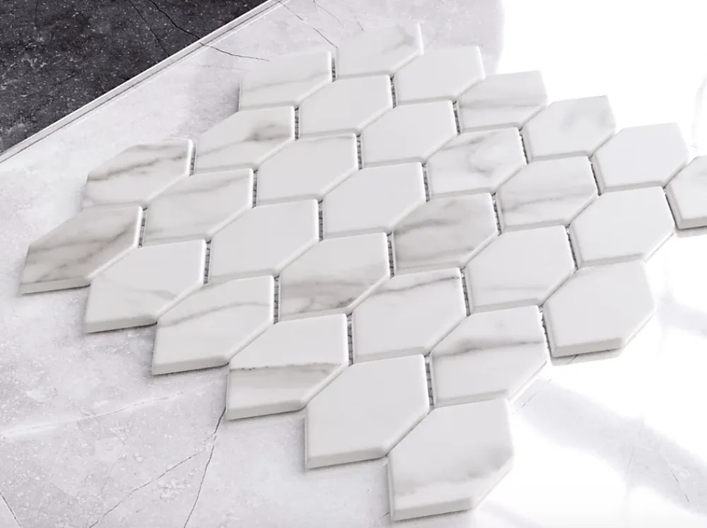 Ilcom Mosaïque Pour Pièce À Vivre|Mosaïque<Mosaïque sur résille pour salle de bain et cuisine en verre 25 cm x 25.6 cm - Elegant white statuary